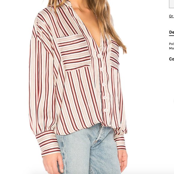 Free People White/Red Striped Button Down Shirt Women’s Size Small - Picture 1 of 7